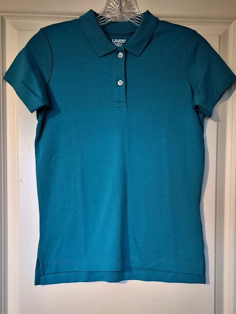 Lands' End Short Sleeve Polo in Blue/Green, Size Girls Large - Like New
